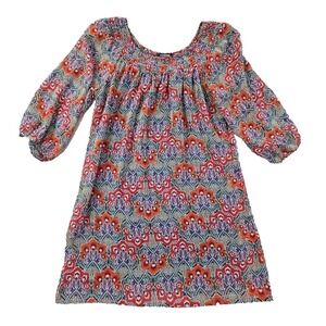 My Michelle Dress Scrunch Neck 3/4 Sleeve Sheer Lined Floral Purple Green Size M